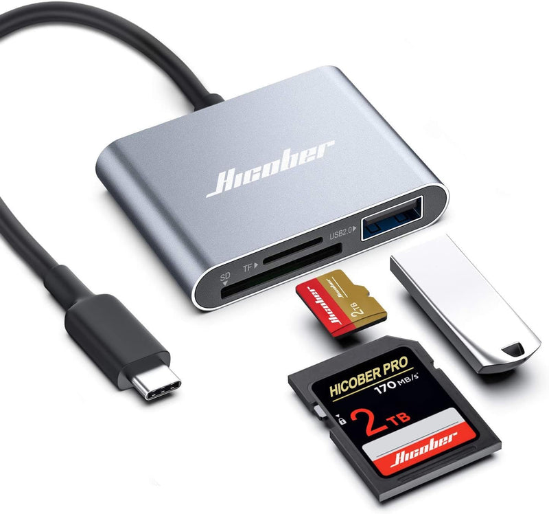HICOBER 3-in-1 USB-C SD Card Reader, Supports 2TB SD/TF Cards with USB 2.0 Port, Compatible for USB-C Phones, Tablets, Laptops & iPhone 15,16,17,