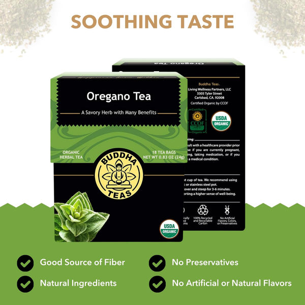 Buddha Teas - Organic Oregano Tea - Herbal Tea - for Health & Wellbeing - with Antioxidants & Minerals - Clean Ingredients - Caffeine Free - OU