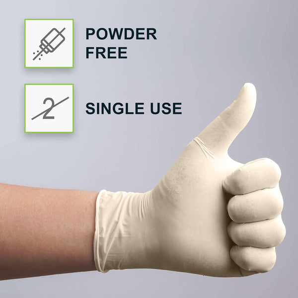 Fifthpulse Medical Examination Latex Gloves - Extra Thick 4.5 Mil, Natural Color, Powder Free Disposable Gloves