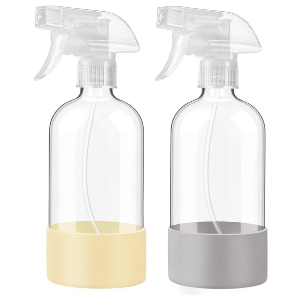 Johnbee Glass Spray Bottles with Silicone Sleeve, 2 Pack16 Oz Empty Refillable Containers with Adjustable Spray Nozzles, Spray Bottles for Hair,