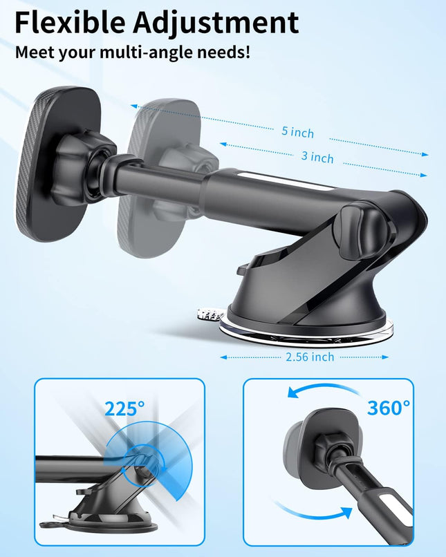 Apps2Car Magnetic Phone Mount, Dashboard Windshield Suction Cup Car Phone Holder Phone Mount with 6 Strong Magnets, Adju