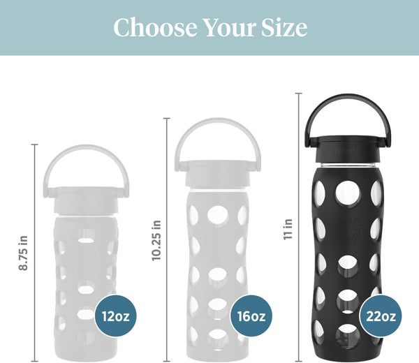 Lifefactory 22-Ounce Bpa-Free Glass Water Bottle with Classic Cap and Protective Silicone Sleeve, Onyx