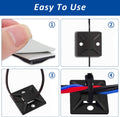 Strong Back-Glue Self Adhesive Cable Zip Tie Mounts Kit - 100 Set Cable Management Clips with 6" Zip Ties, Wire Holders - Outdoor Sticky Wire