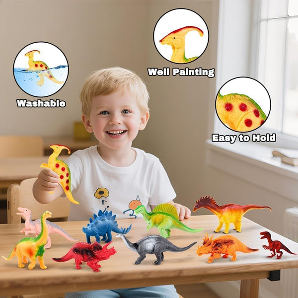 Kids Dinosaur Figures Toys, 7 Inch 12 Pack Jumbo Plastic Dinosaur Playset, STEM Educational Realistic Dinosaurs Figurine for Boys Girls Toddlers