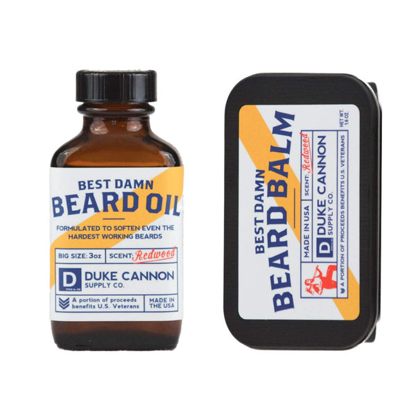 Duke Cannon Supply Co. Best Beard Bundle - 3 Oz. Oil & 1.6 Oz. Balm, Redwood Scent, Travel Size, 2-Piece Set