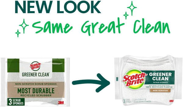 Scotch-Brite Greener Clean Non-Scratch Scrub Sponge, Sponge for Washing Dishes, Cleaning Kitchen, Superior Performance and Made with Sustainable