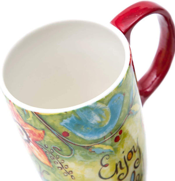 CEDAR HOME Coffee Ceramic Mug Porcelain Latte Tea Cup with Lid 17Oz. Enjoy Life