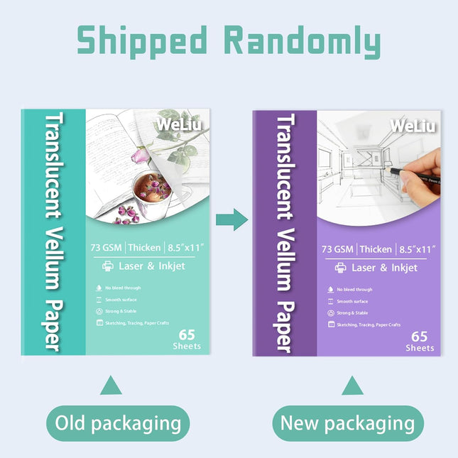 Weliu Vellum Paper 8.5 X 11 Translucent Printable 65 Sheets for Tracing 50LBS/73GSM