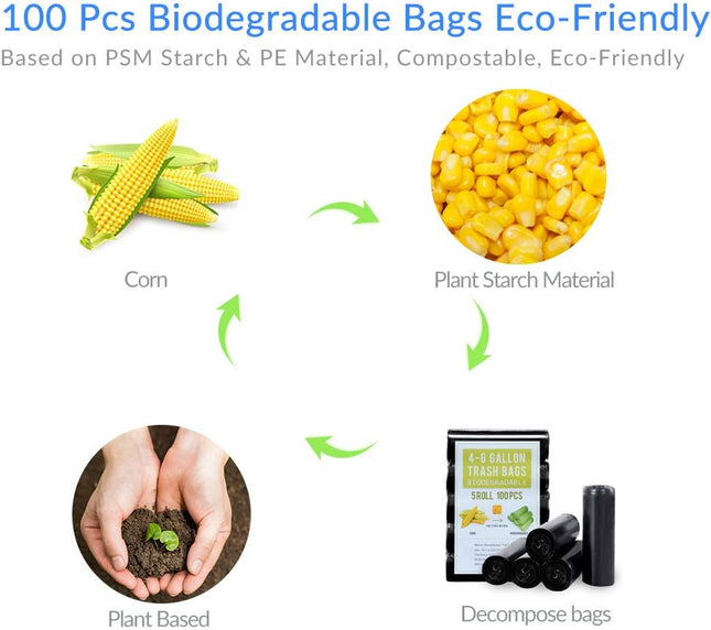 4 Gallon Trash Bags Black Biodegradable Small Garbage Bags 60 Cts Recycled Unscented Strong Trasn Can Liner for Bathroom
