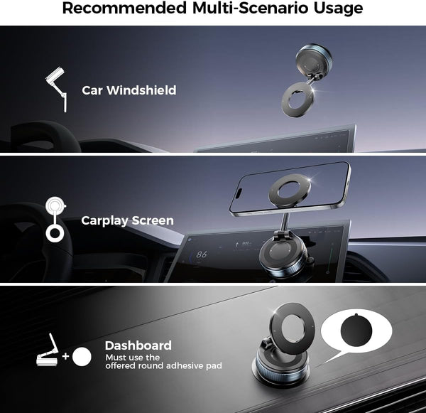 Vacuum Suction Magnetic Phone Holder, Strong Suction Magnetic Car Phone Holder Mount Foldable Phone Stand for Iphone16/15/14/13/12,