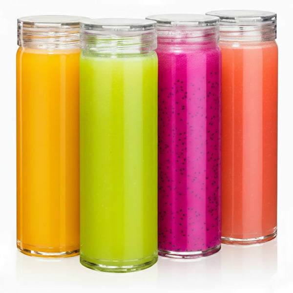 Glass Water Bottles - 4 Pack Wide Mouth Juice Bottles with Clear Lids for Juicing, Smoothies, Fruit Water, Teas, Beverage Storage - 16Oz,