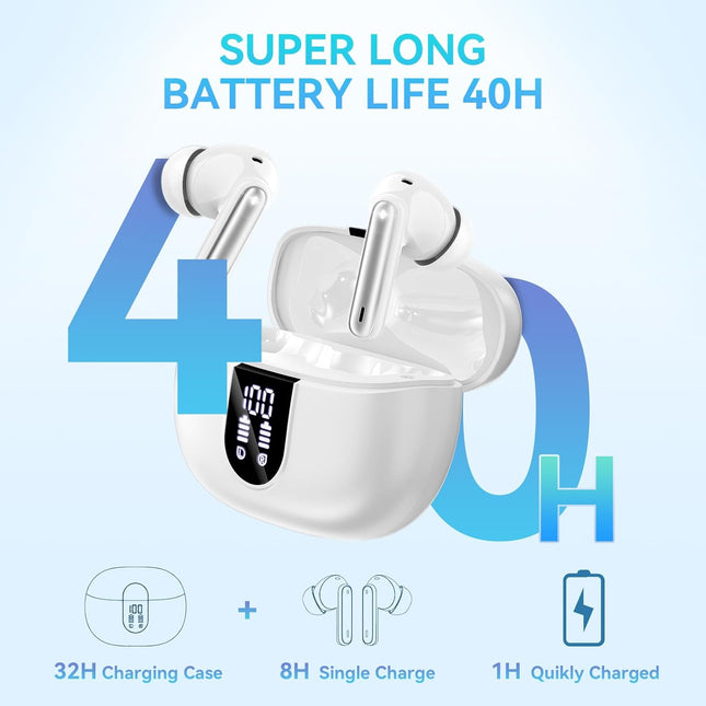 Wireless Earbuds, Bluetooth 5.3 Headphones 40Hrs Playtime Deep Bass Stereo In-Ear Earbud, LED Power Display, Call Noise 