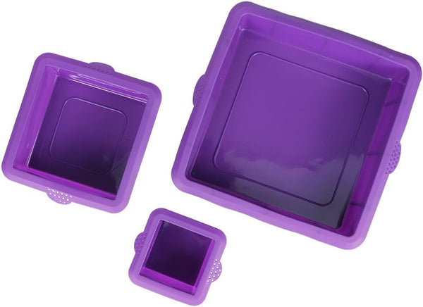 Webake Square Cake Pan Set Silicone Cake Mold Baking Pans for 3 Tier Cake Layer Tin, 9 Inch, 6 Inch, 3 Inch for Birthday Wedding Anniversary