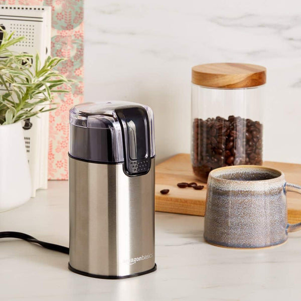 Amazon Basics Electric Coffee Grinder for Home Use, Spice Grinder for Coffee Beans, Herbs, Spices, Grains, Nuts, with Heavy-Duty Stainless Steel