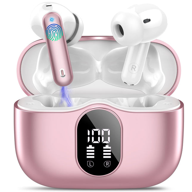 Wireless Earbuds Bluetooth 5.4 Headphones Bass Stereo Ear Buds with Noise Cancelling Mic LED Display in Ear Earphones IP