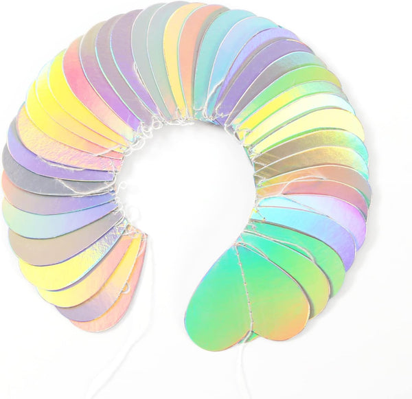 Iridescent Disco-Holographic Heart Garland - 52Ft Wedding Hanging Decoration Neon Streamers Banner, Perfect for Bridal Shower, Birthday, Baby