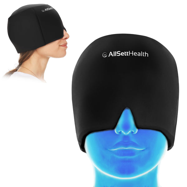 Migraine Relief Cap Ice Head Wrap and Hat | Hot/Cold Gel Pack with Face and Eye Mask Compress for Headache Relief - Black - FSA HSA Eligible
