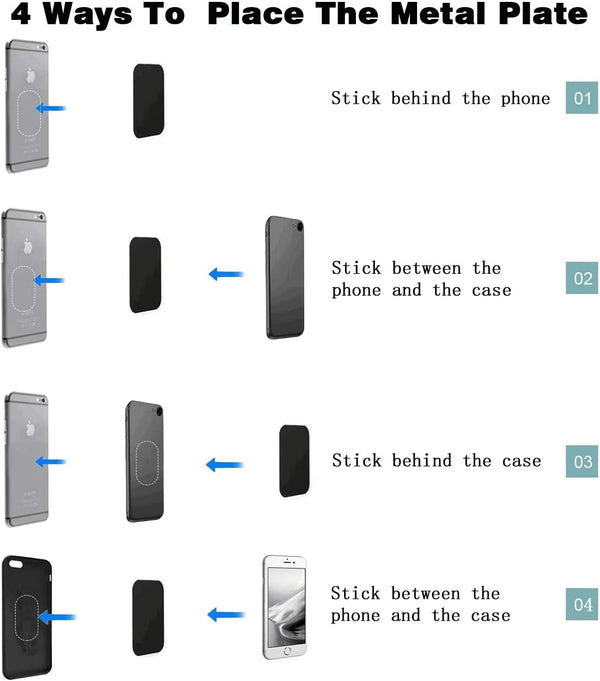 Pau1Hami1Ton Adhesive Thin Metal Plates(Compatible with Magnetic Mounts),4 Piece Metal Plates for Phone Case for Car.(2 Rectangle and 2 Round) S-07N