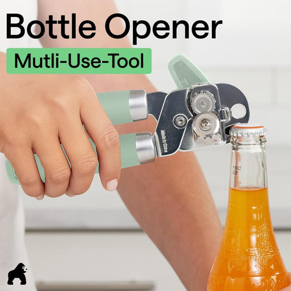 The Original GORILLA GRIP Heavy Duty Stainless Steel Smooth Edge Manual Can Opener and Bottle Openers, Soft Ergonomic Handle, Oversized Handheld