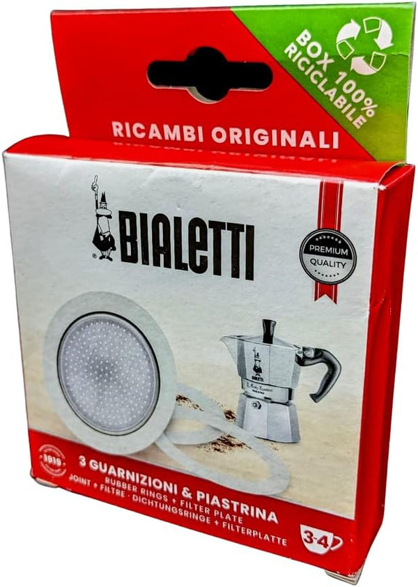 Bialetti Spare Parts, Includes 3 Gaskets and 1 Plate, Compatible with Moka Express, Fiammetta, Break, Happy, Dama, Moka Melody, Alpina, Moka Timer