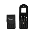 TWEEZIA Stainless Steel Tweezer Set - 4 Precision Tweezers with Mirror & Leather Case - Ideal Eyebrow Kit, Ingrown Hair Tweezers, Splinter Removal