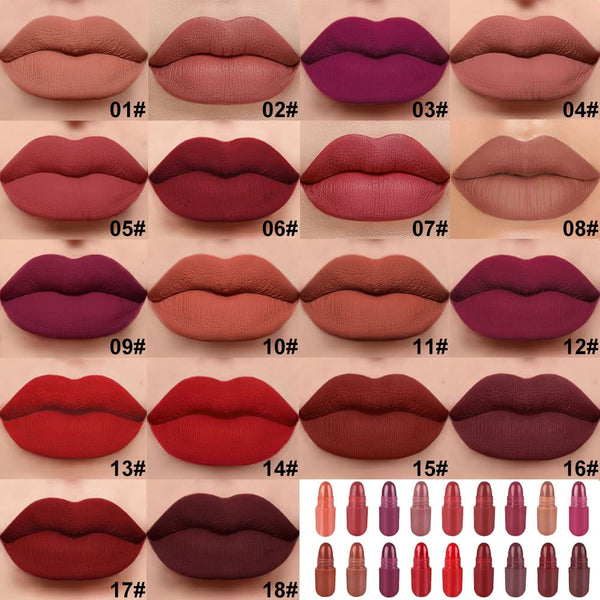Evpct 18Pcs Capsule Pills Lipstick Mini Matte Lipstick Set for Women Long Lasting Labiales Mate 24 Horas Originales Deep Red 24 Hour Waterproof