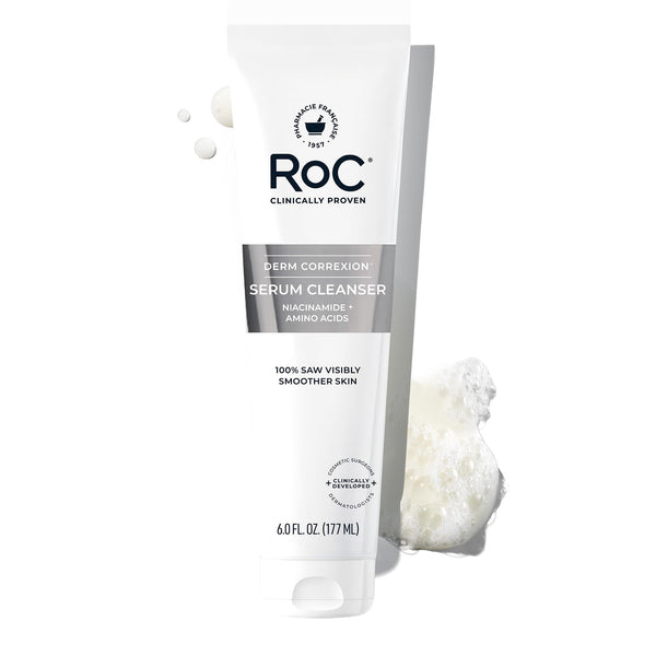 Roc Retinol Correxion Deep Wrinkle Serum Facial Cleanser with Niacinamide for Anti-Aging and Fine Lines, Long-Wear Makeup Remover, Fragrance Free