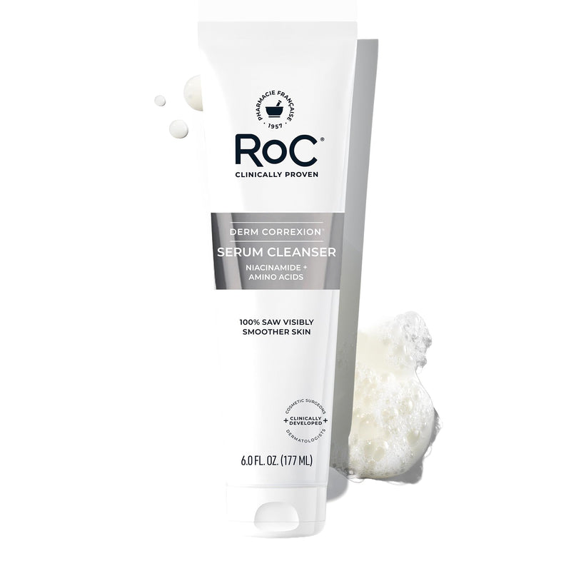 Roc Retinol Correxion Deep Wrinkle Serum Facial Cleanser with Niacinamide for Anti-Aging and Fine Lines, Long-Wear Makeup Remover, Fragrance Free