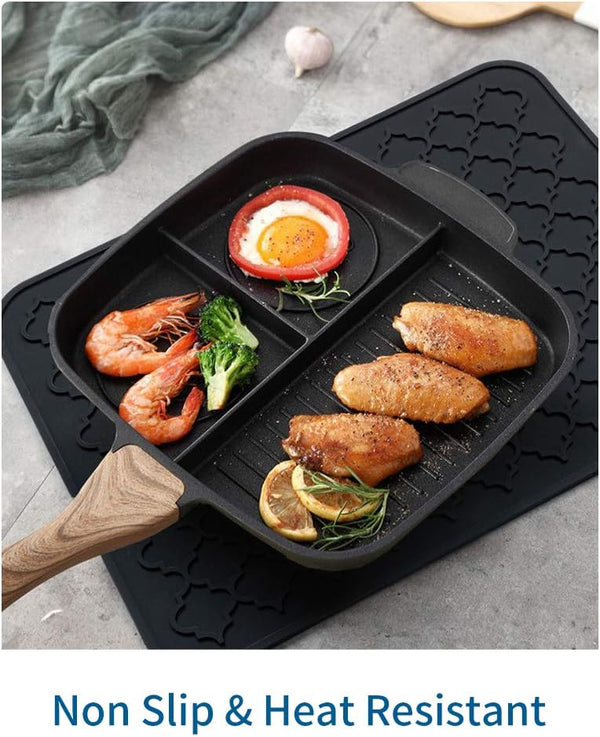 AMOAMI Dish Drying Mats for Kitchen Counter - Silicone Dish Drying Mat - Heat Resistant Mat - Black (16" X 18)