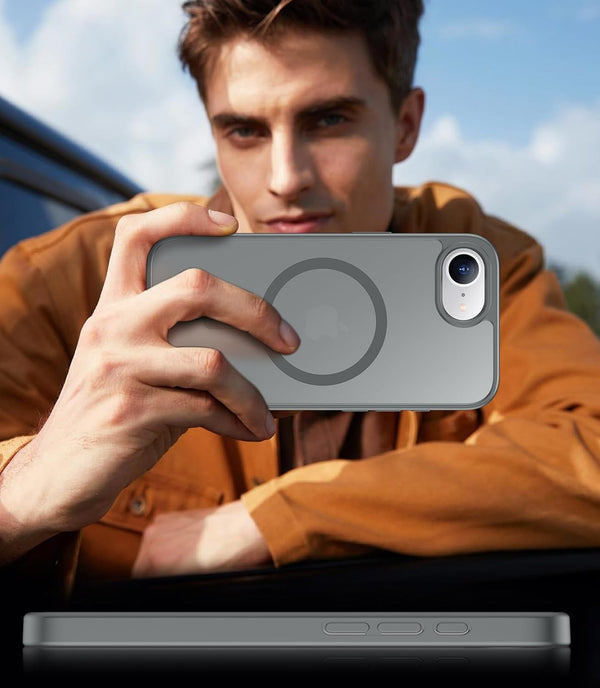 SPIDERCASE Designed for Iphone 16E Case, Magnetic Translucent with 2PCS Tempered Glass Screen Protector Anti-Fingerprint Anti-Scratch, Gray