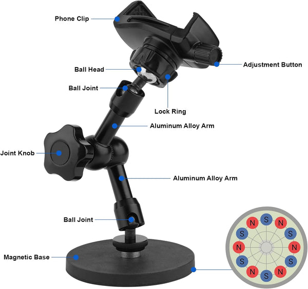 Magnetic Phone Holder,Heavy Duty Phone Mount for Truck/Tractor/Forklift/Boat/Motor Vehicles,Fit 3.5~7.5" Iphone/Nexus/Smartphone,360Â°Adjustable