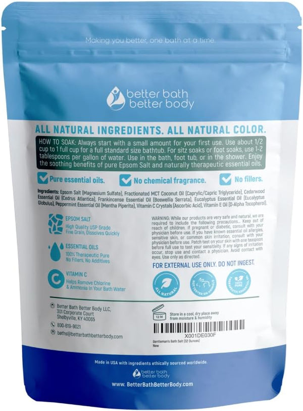 Gentleman'S Bath Salt 32 Ounces Epsom Salt with Natural Cedarwood, Frankincense, Eucalyptus and Peppermint Essential Oils plus Vitamin C in BPA