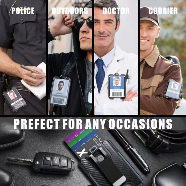 LIUGX Badge Holder, ID Card Holder with Metal Clip - Durable Polycarbonate (Holds 1 to 4 Cards), Portable Wallet for Office, Laborer, Police,