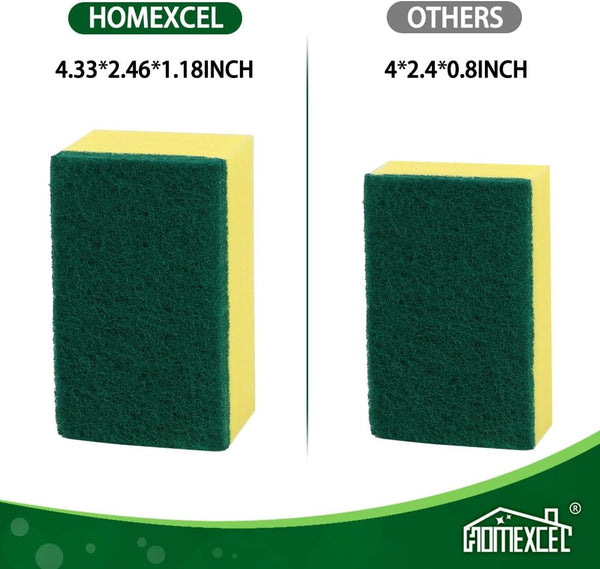 HOMEXCEL Heavy Duty Scrub Sponges Kitchen 10 Count, Extra-Large Sponges for Cleaning Kitchen and Household, Dish Scrubber for Washing Dishes, Pots