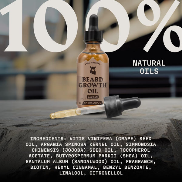 Striking Viking Beard Growth Oil with Biotin - 2 Fl Oz, 1 Pack, Sandalwood - Thickening, Conditioning Biotin Beard Growth Serum for Men with Argan