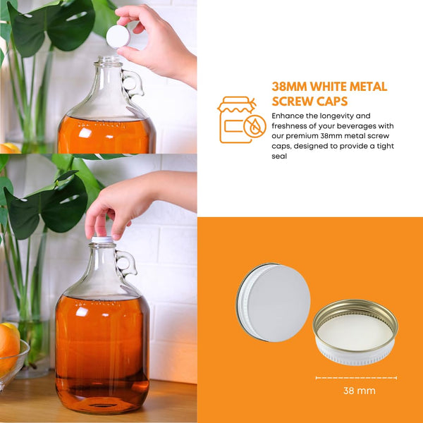 FastRack Glass Water Bottle Includes 38 mm Metal Screw Cap, 1 gallon Capacity, Clear (MN-TF9E-S1RA) 1pack 1 Gallon Growler
