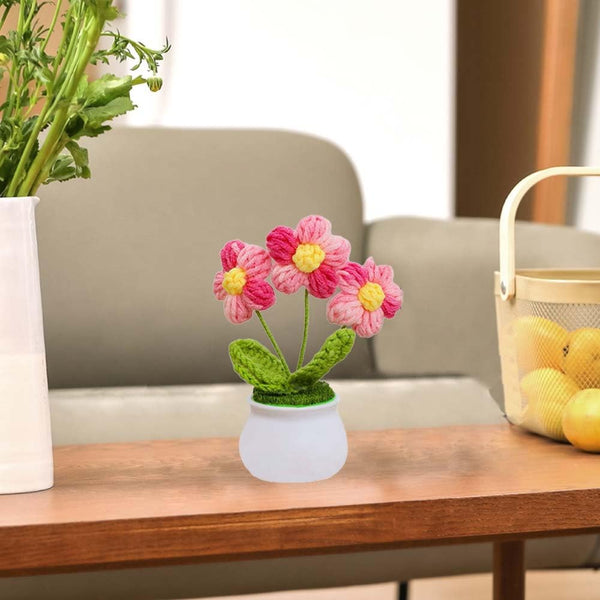 Cute Crochet Flowers for Mom,Handmade Knitted DIY Décor for Car Office Desk & Home Décor,Valentines Birthday Gifts for Women and Coworkers,