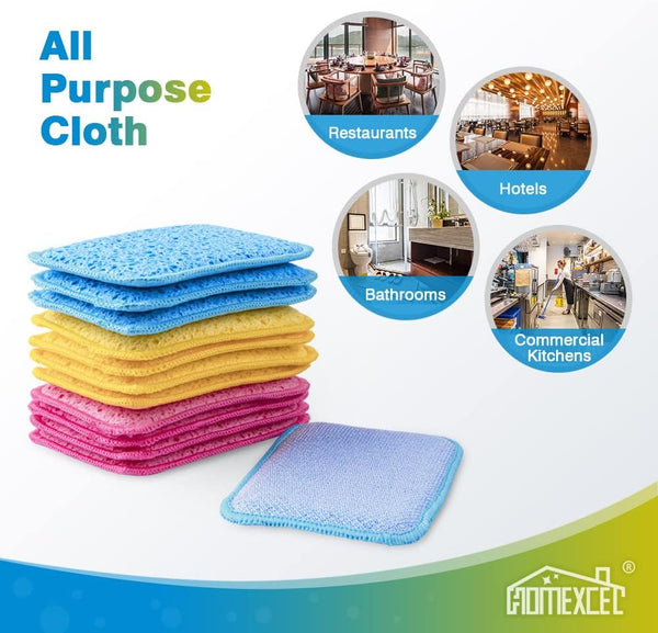 HOMEXCEL 12 Pack Scrub & Wipe Cloths, Dual-Sided Sponges for Kitchen, All-Purpose Cloth for Dishes, Pots, Pans, Non-Stick Cookware, Countertops