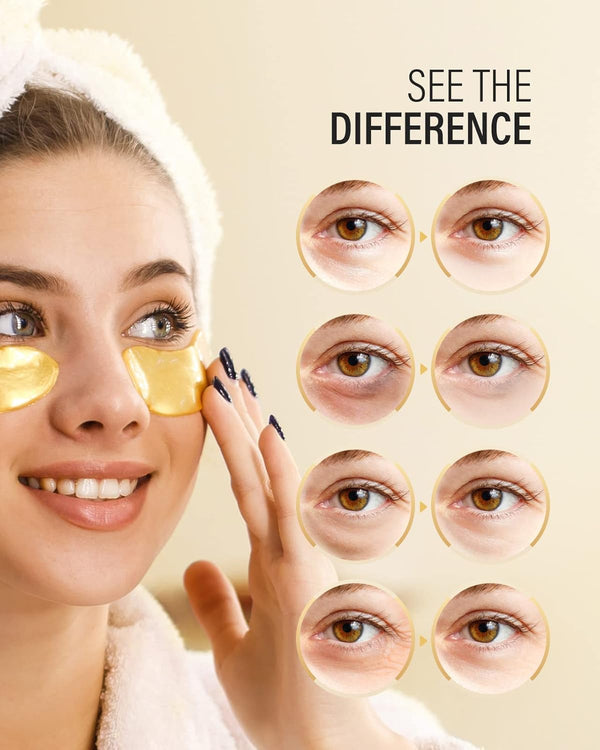 24K Gold under Eye Patches (25 Pairs), Eye Mask, Collagen Skin Care Products, Eye Patches for Puffy Eyes, Eye Masks for Dark Circles and Puffiness