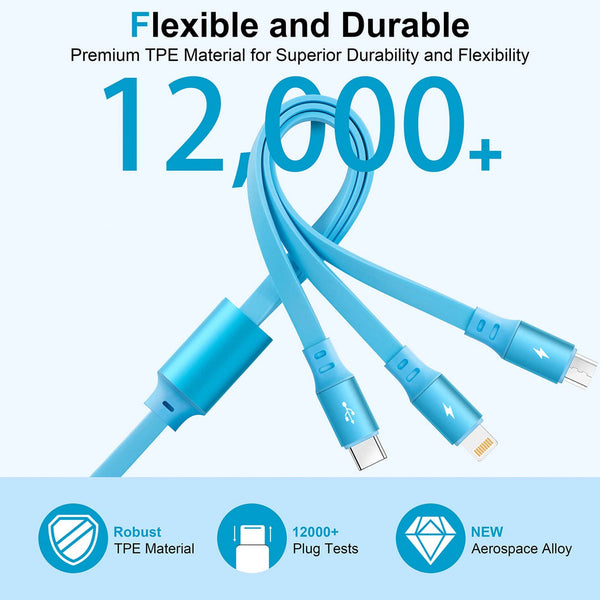 USB C Multi Fast Charging Cable 4A [2Pack/4Ft] Retractable Multi Charger USB a to Type C/Lightning/Micro USB Ports 3 in 1 USB Cable for Samsung