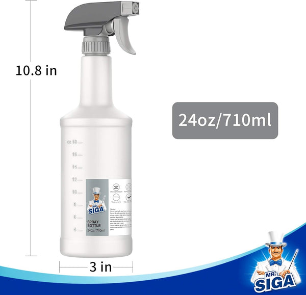 MR.SIGA 24 Oz Empty Plastic Spray Bottles for Cleaning Solutions, Heavy Duty Household Reusable Spray Bottles with Measurements and Adjustable