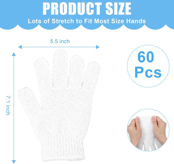 60Pcs Exfoliating Gloves Bulk, Scrub Gloves Exfoliating Body Scrubber Glove Exfoliator for Body Scrub Mitt, Bath Gloves for Shower Exfoliating