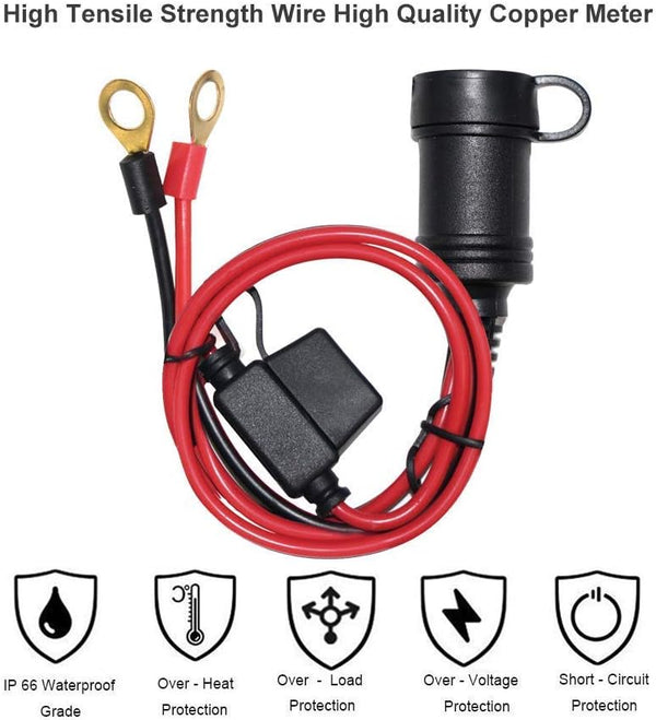 SPARKING 3FT Car Female Cigarette Lighter Plug Socket to Eyelet Terminals 12V Extension Cable with 10A Fuse (3FT)