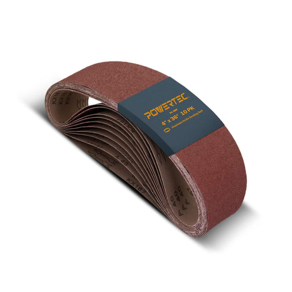 POWERTEC 10PK 4X36 Sanding Belts, 80 Grit Aluminum Oxide, 4 X 36 Inch Sanding Belts for Benchtop Belt and Disc Sander, Belt Sandpaper,
