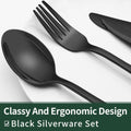 24-Piece Black Silverware Set with Steak Knives, Black Flatware Set for 4, Food-Grade Stainless Steel Tableware Cutlery Set, Mirror Finished