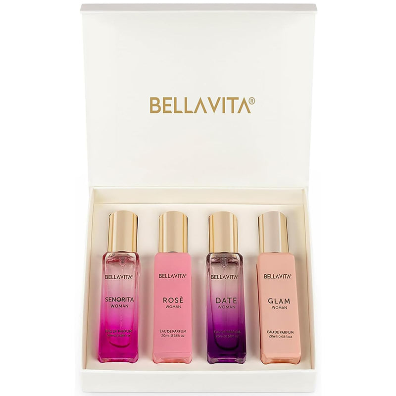 Bellavita Luxury Perfumes for Women Set (4X20Ml) | Woman Perfume with DATE, SENORITA, GLAM & ROSE | Vanilla Perfume with Floral Sweet & Musk |