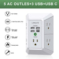 Wall Charger, Surge Protector, QINLIANF 5 Outlet Extender with 4 USB Charging Ports (4.8A Total) 3-Sided 1680J Power Strip Multi Plug Adapter