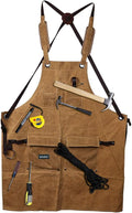 Waxed Canvas Shop Apron for Men & Women.Woodworking Aprons Heavy Duty Work Apron with Pockets. Big Bulk Tool Apron with Adjustable Cross-Back