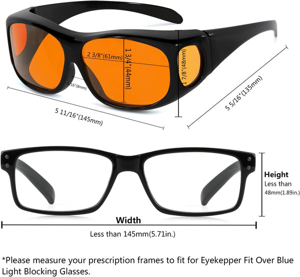 Eyekepper 100% Blue Light Reduction,Huge Fitover Anti-Blue Blocking Computer Eyeglasses with Extra Amber Lenses, Black