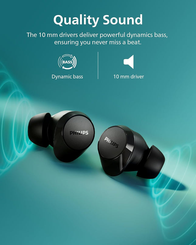 PHILIPS TAT1219 Wireless Earbuds,True Wireless Headphones,Powerful Bass with 10 Mm Driver,Clear Call Quality with AI Mic